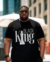 Men's Plus Size Black King Print Short Sleeve T-Shirt Shorts Suit